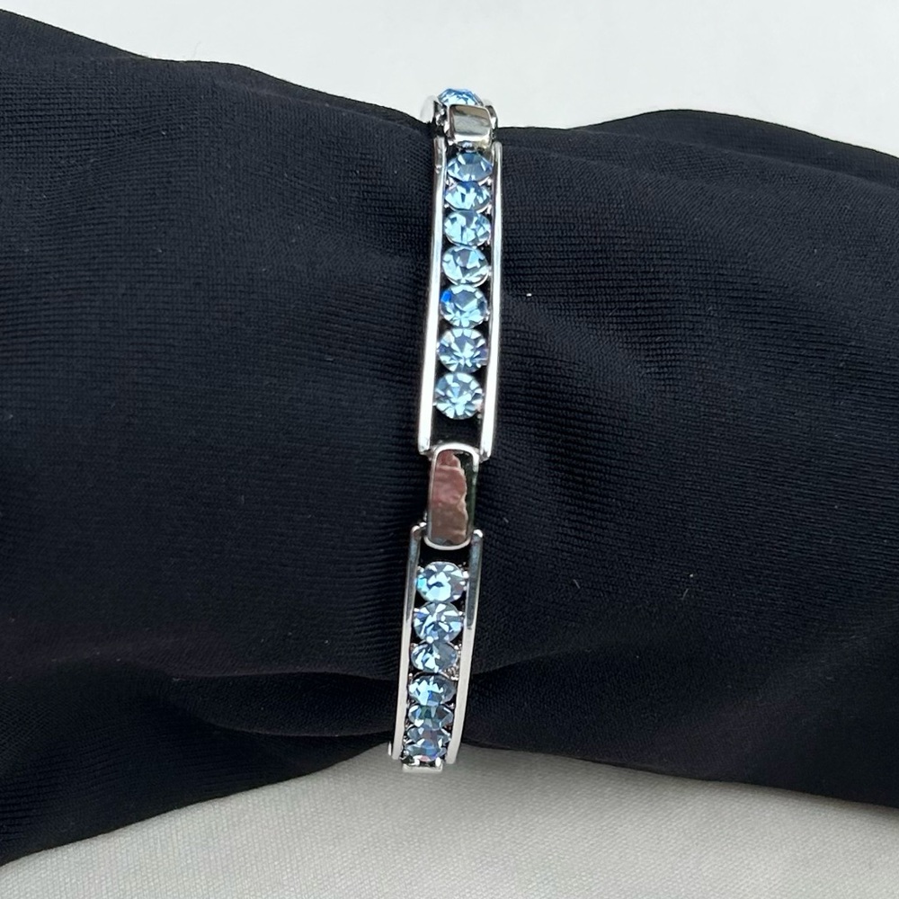 Blue Crystal Silver-Toned Tennis Bracelet. Excellent Condition.